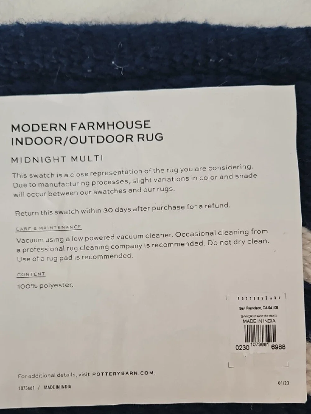 Pottery Barn NWT Modern Farmhouse Navy White Striped Woven Accent Rug